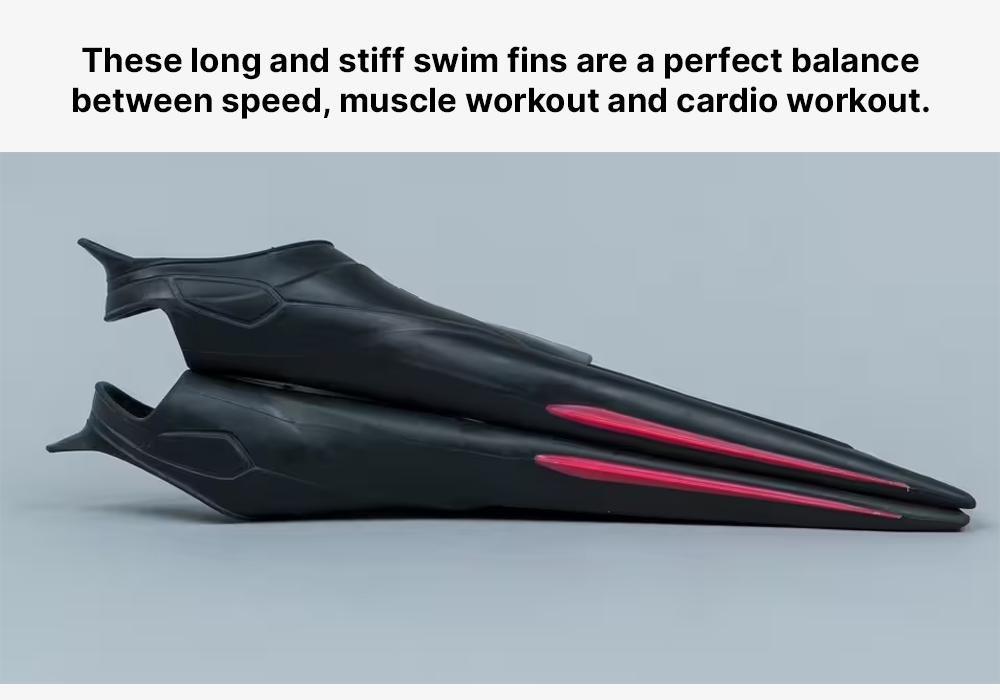 Topfins 900 Rigid Long Swimming Fins, Black Red, No Color, medium