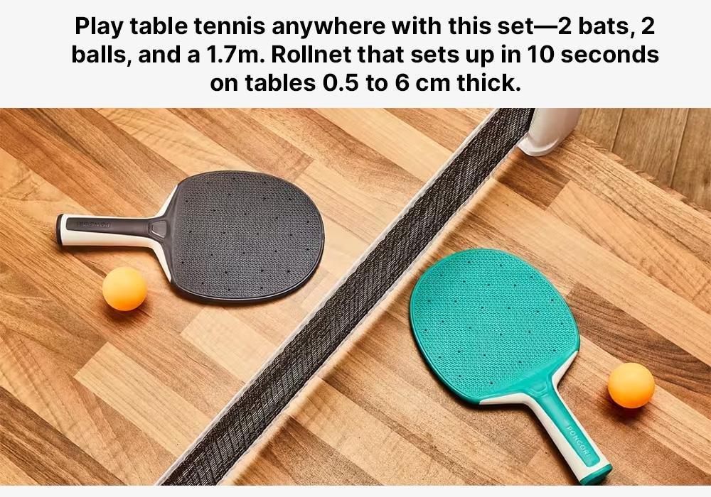 Table Tennis Set with Posts, Adjustable Rollnet, 2 Bats and 2 Balls, White/Grey, No Color, medium