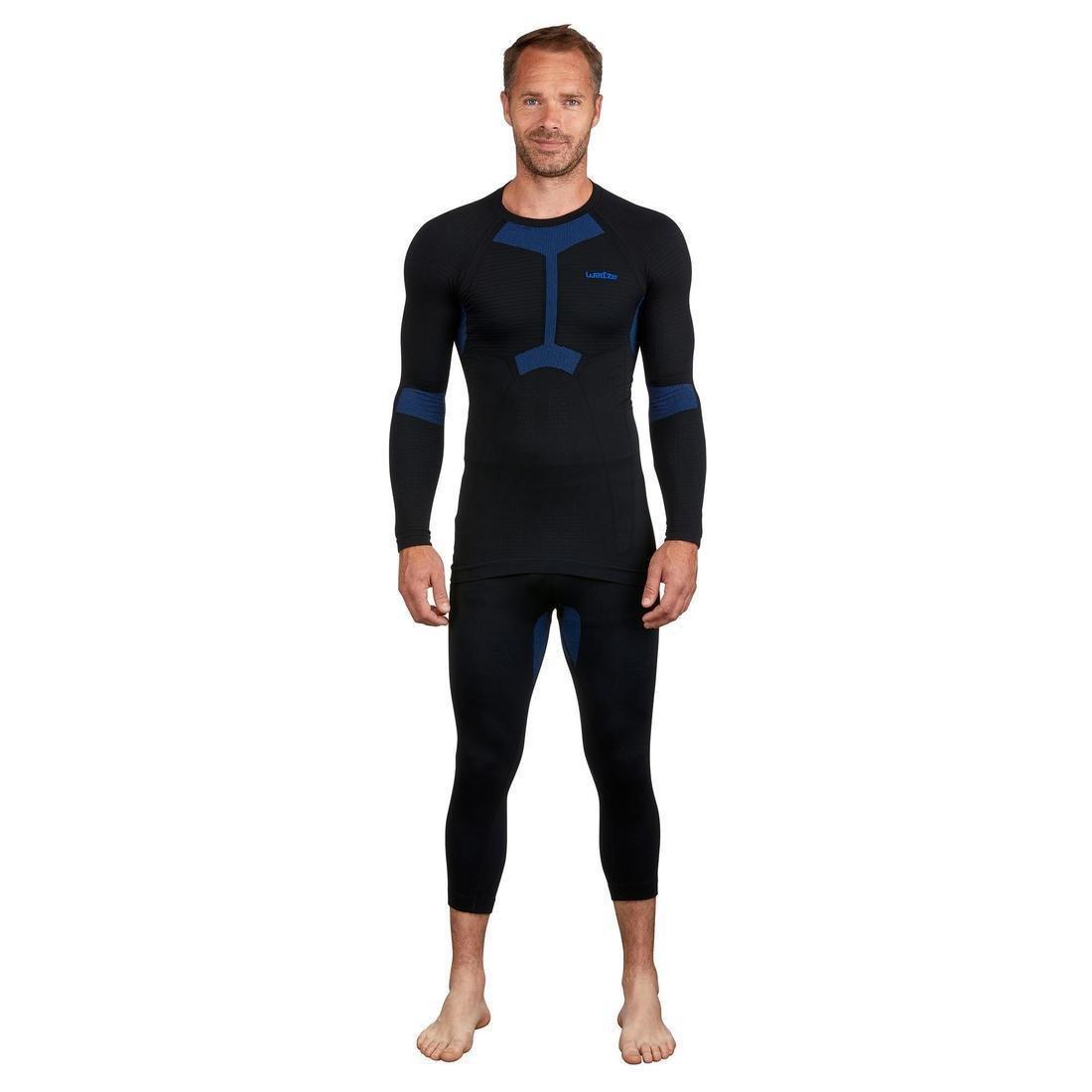 BLACK Men's soft and seamless thermal ski bottom base layer - BL 500 - Black / Blue, , large image number 1