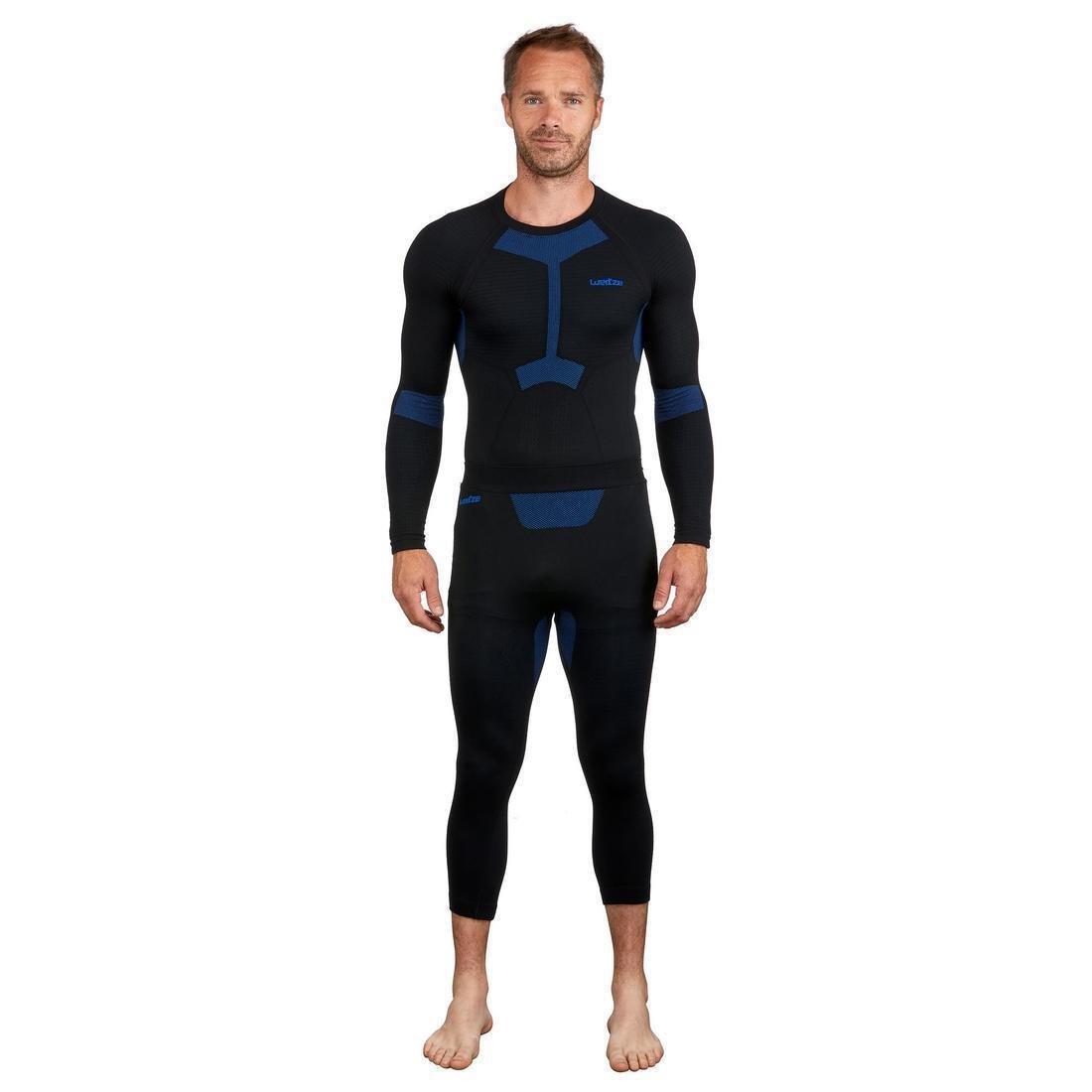 BLACK Men's soft and seamless thermal ski bottom base layer - BL 500 - Black / Blue, , large image number 2