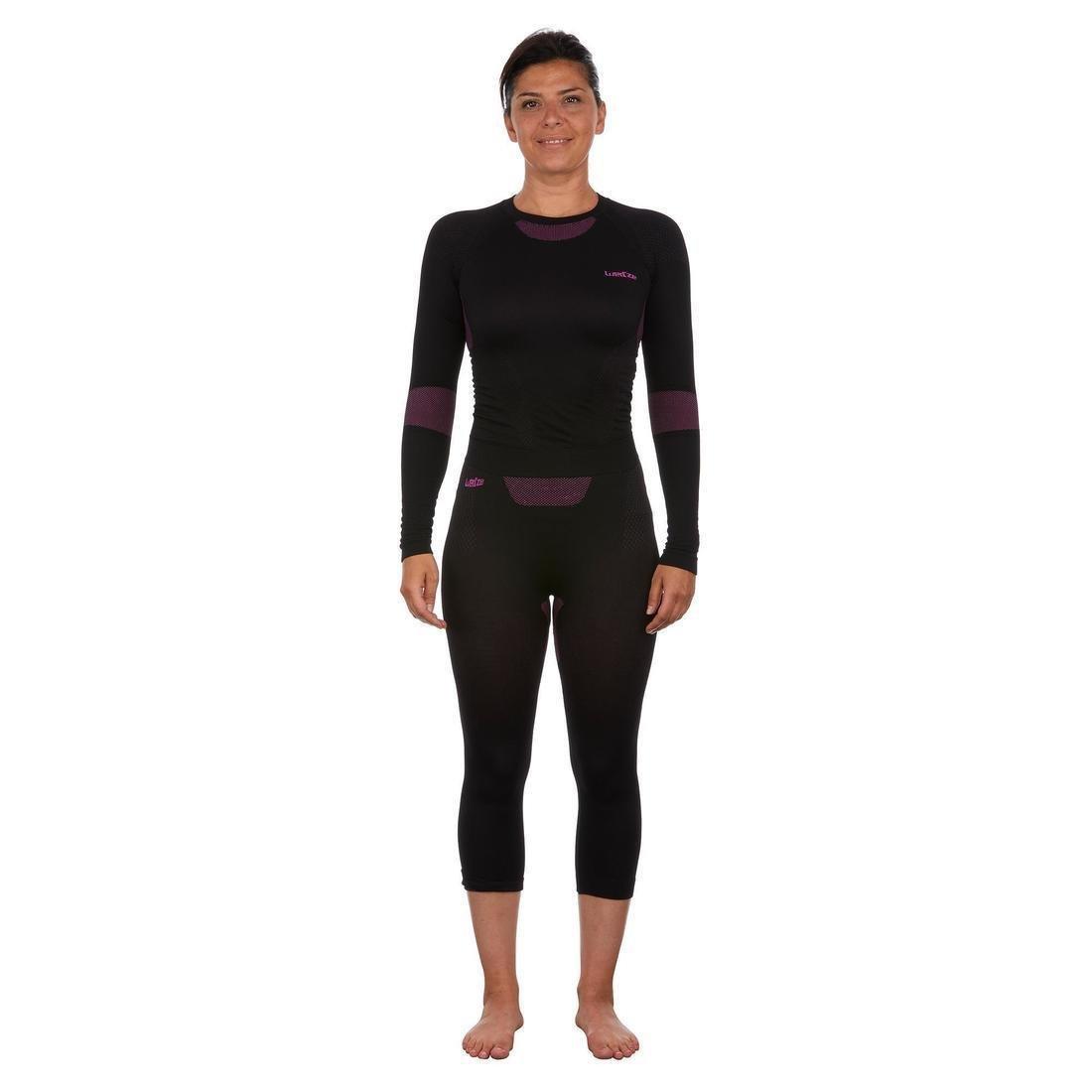 FUCHSIA PINK Women's soft and seamless ski bottom base layer - BL 500 - Black / Purple, , large image number 2