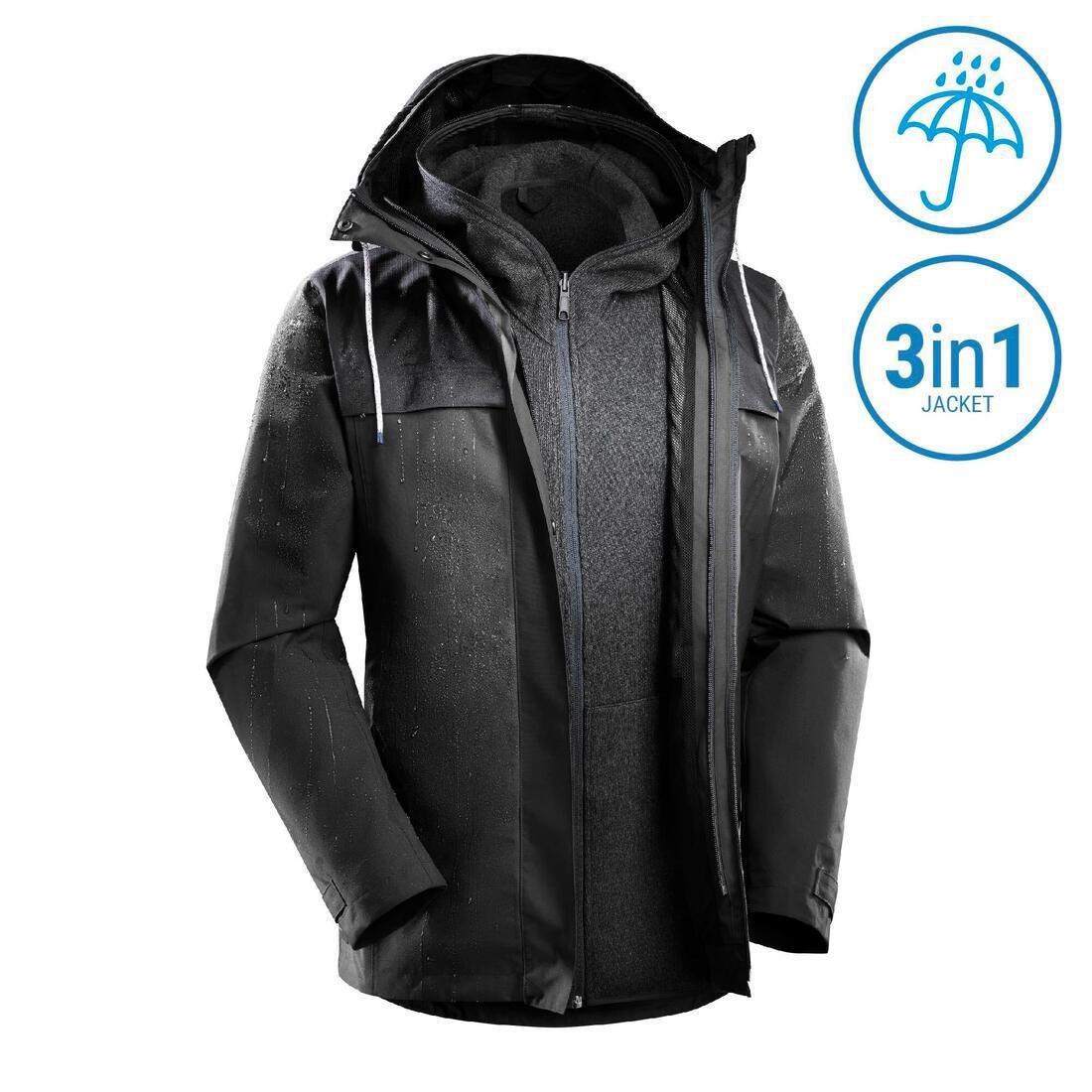 Men's  Travel Trekking 3 In 1 Jacket Travel 100, Carbon Grey, , large image number 1