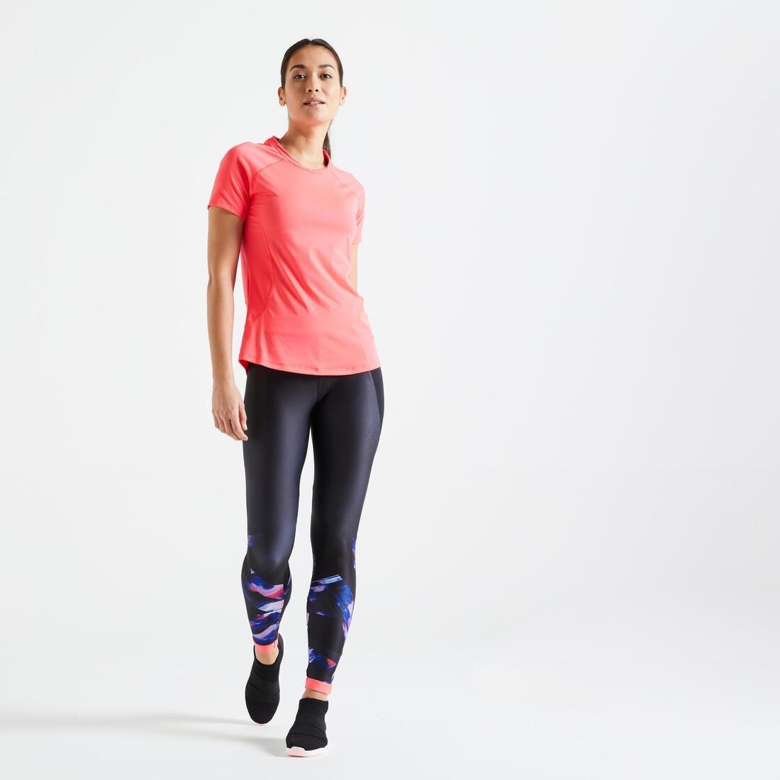 Womens' Close-Fitting Fitness T-Shirt, Fluo Coral Pink, No Color, large image number 9