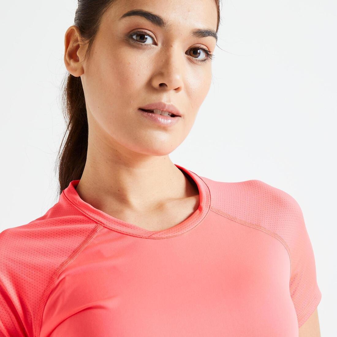 Womens' Close-Fitting Fitness T-Shirt, Fluo Coral Pink, No Color, large image number 10