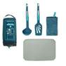 QUECHUA - Kitchen Set MH500 (Spatula, Ladle, Tea Towel, Chopping Board) For Hiking Camp, Light Petrol Blue
