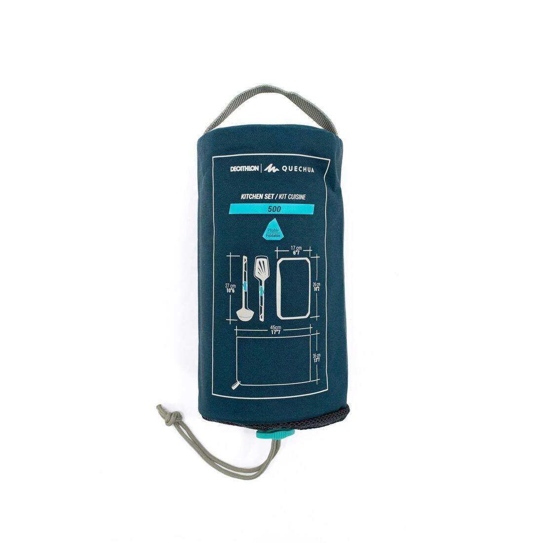 Kitchen Set MH500 (Spatula, Ladle, Tea Towel, Chopping Board) For Hiking Camp, Light Petrol Blue, No Color, large image number 1
