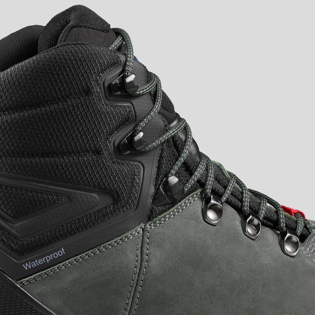 ASH KHAKI GREEN MEN'S WATERPROOF LEATHER HIGH TREKKING BOOTS - MT100 WIDE, No Color, large image number 5