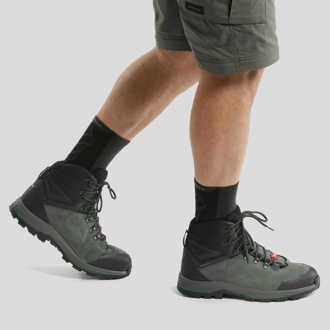 ASH KHAKI GREEN MEN'S WATERPROOF LEATHER HIGH TREKKING BOOTS - MT100 WIDE, No Color, large image number 6