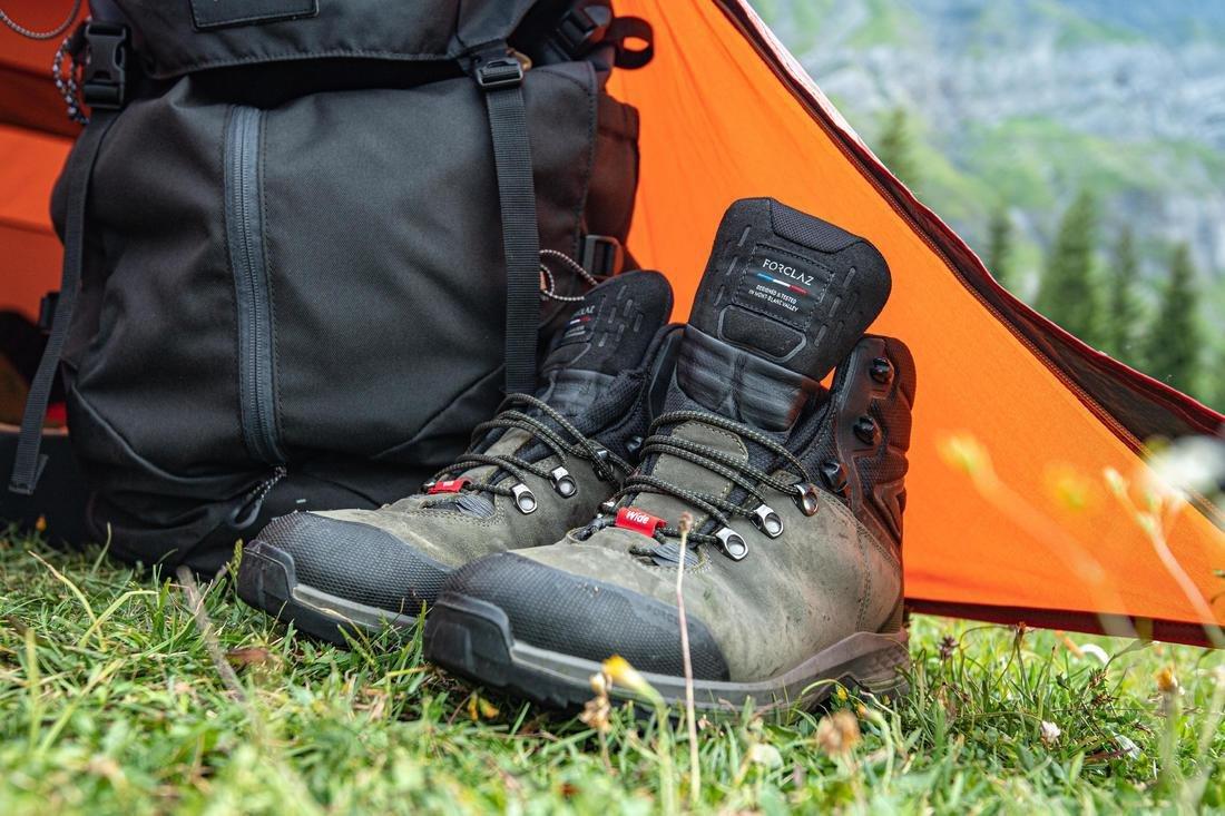ASH KHAKI GREEN MEN'S WATERPROOF LEATHER HIGH TREKKING BOOTS - MT100 WIDE, No Color, large image number 9