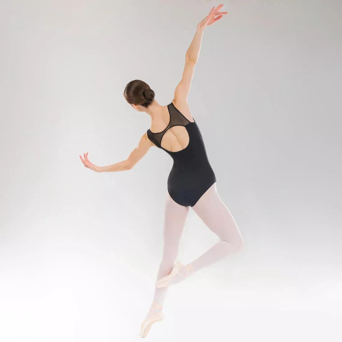 Women Bi-Material Short-Sleeved Ballet Leotard, Black, No Color, large image number 4