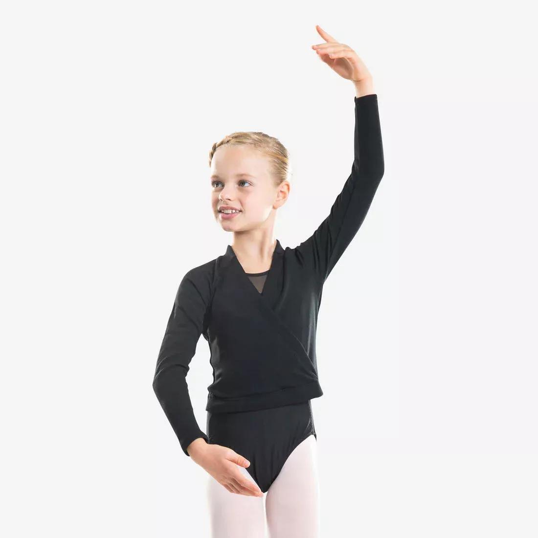 Girls' Ballet Wrap-Over Top, Black, , large image number 0