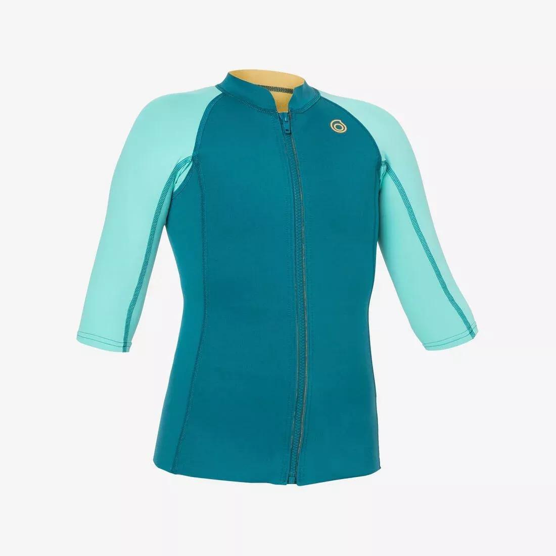 PEACOCK BLUE Kids anti-UV short-sleeved 1.5 mm neoprene top - turquoise, , large image number 0