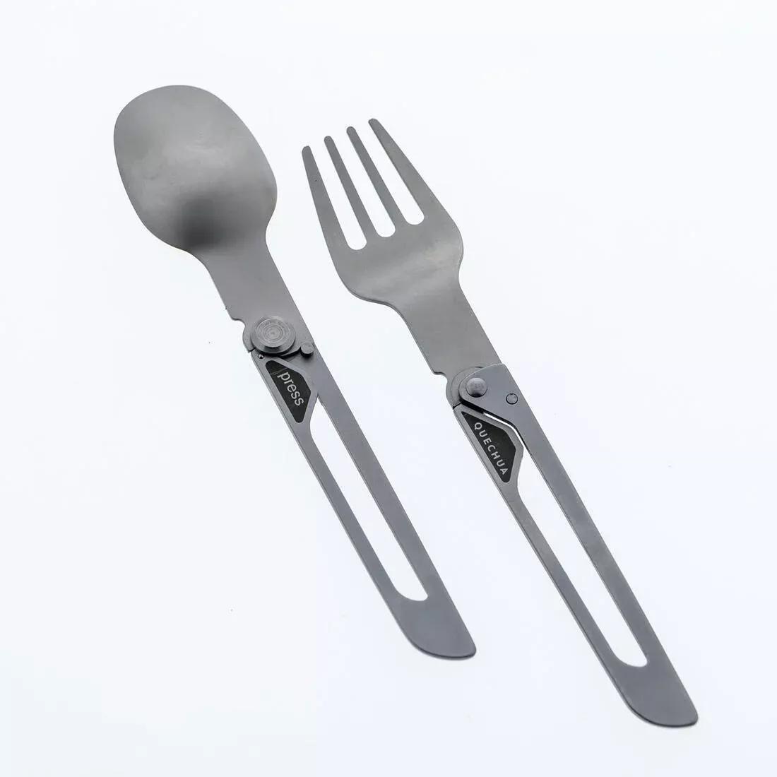 Foldable Stainless Steel Camping Fork and Spoon, Grey, No Color, large image number 0