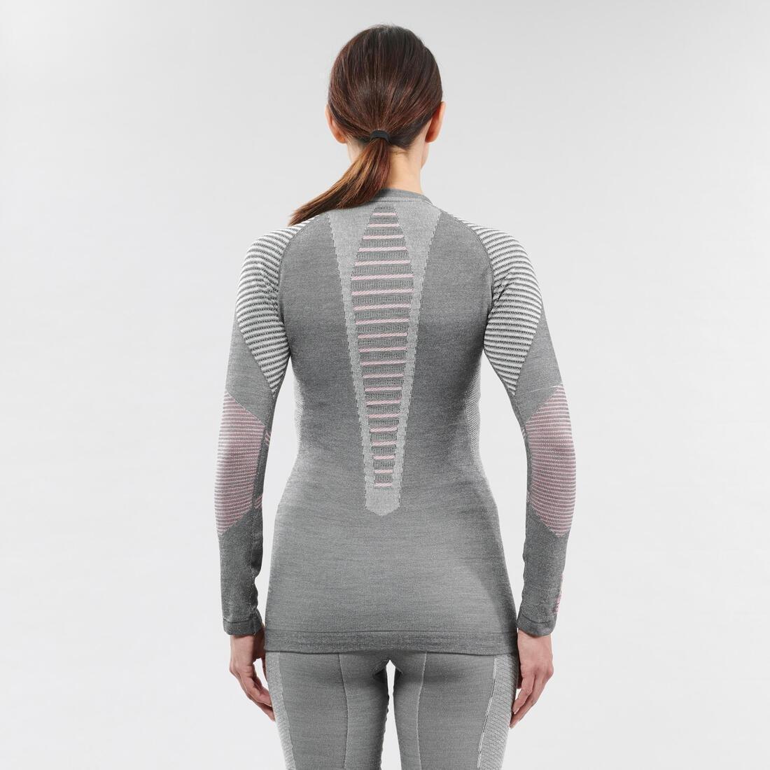 Women Merino Wool Seamless Thermal Base Layer Ski Top - 900, Grey/Pink, , large image number 3