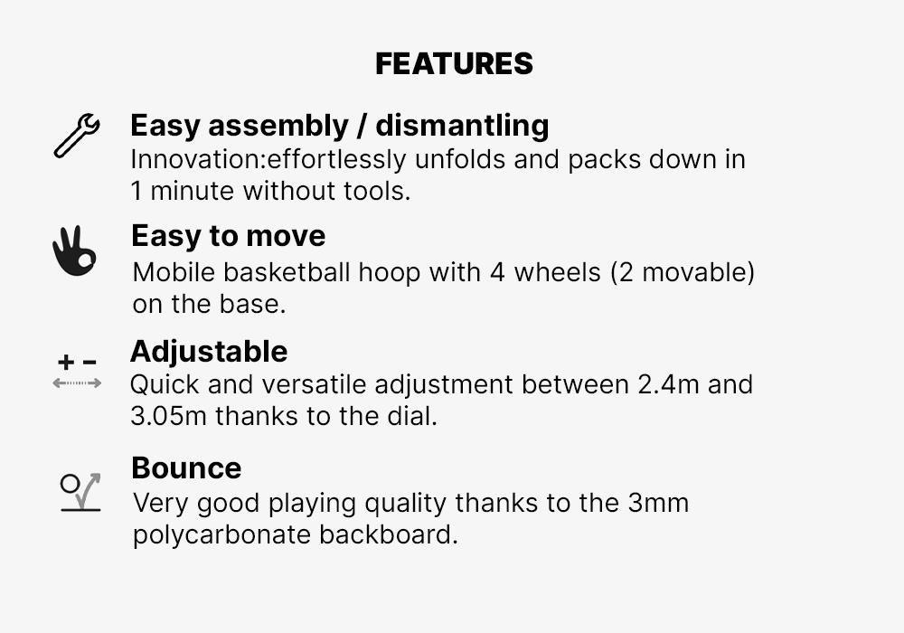 Adjustable Basketball Hoop By Tarmak - Adjustable From 2.4m To 3.05m, 5401_000, medium