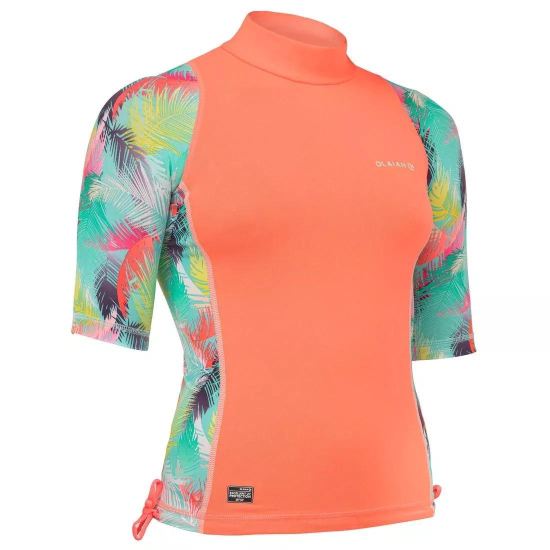 500 Girls' Short Sleeve UV-Protection Surfing T-Shirt, Aqua, No Color, large image number 0