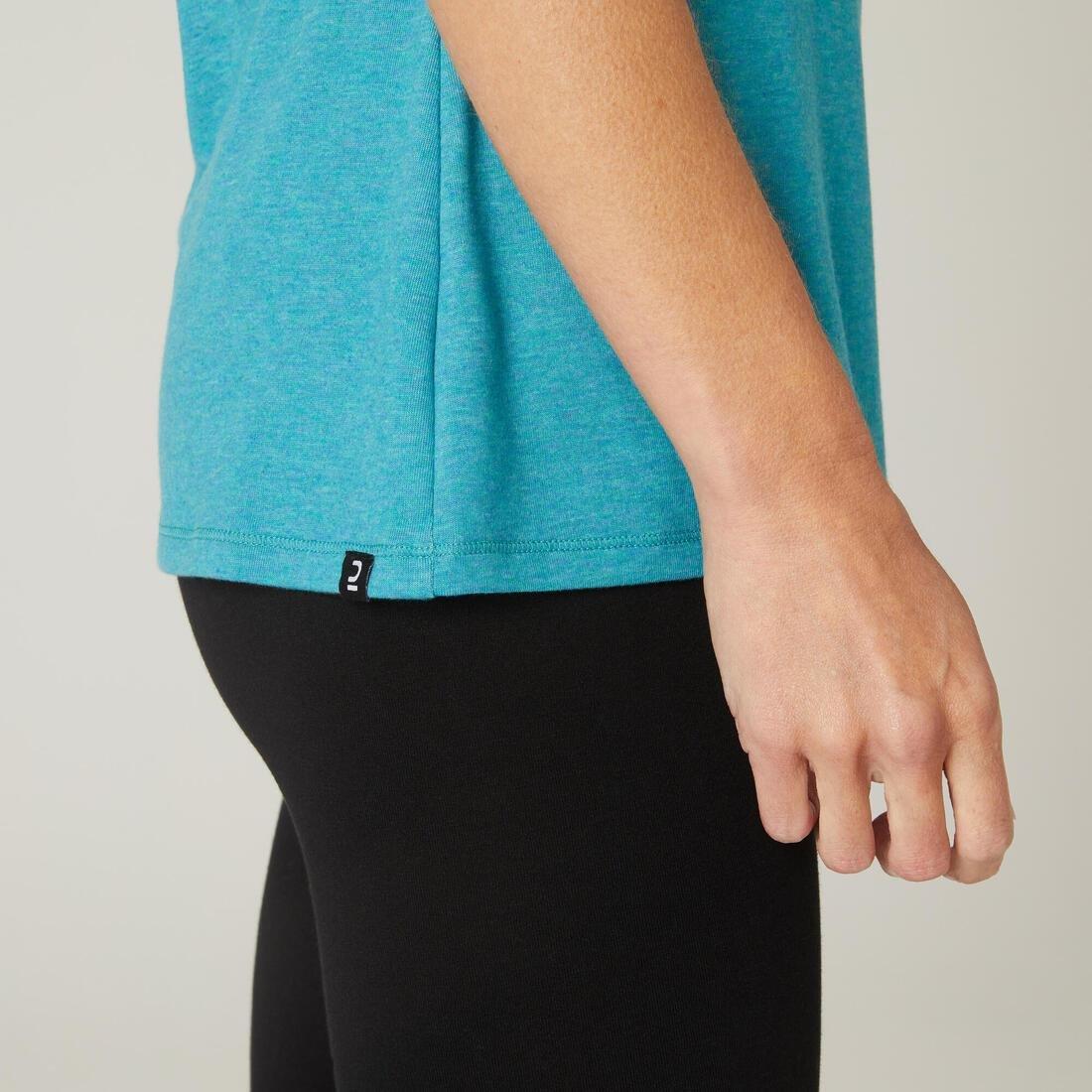 Women's Short-Sleeved Slim-Fit Stretchy Cotton Crew Neck Fitness T-Shirt, Turquoise, No Color, large image number 4