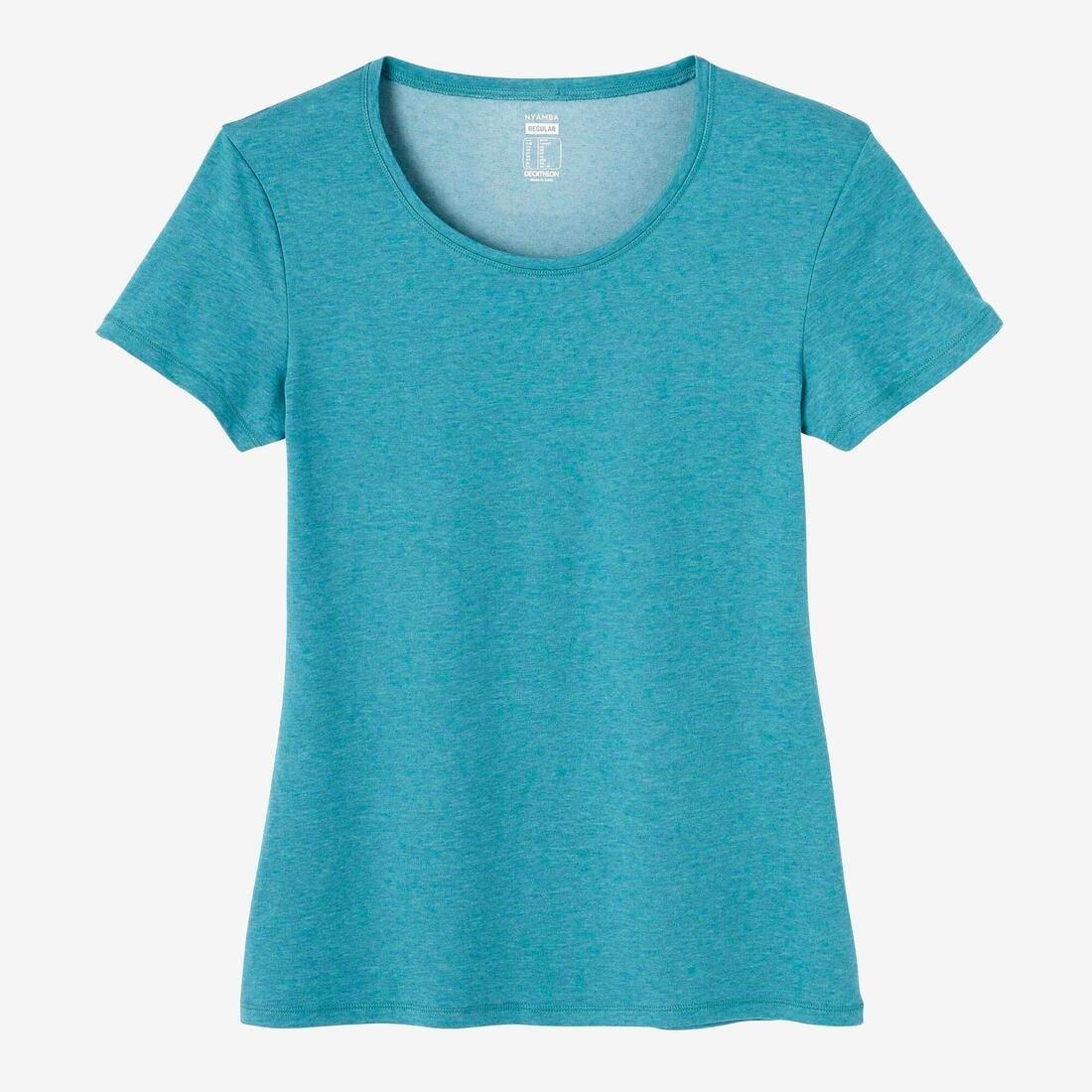Women's Short-Sleeved Slim-Fit Stretchy Cotton Crew Neck Fitness T-Shirt, Turquoise, No Color, large image number 5