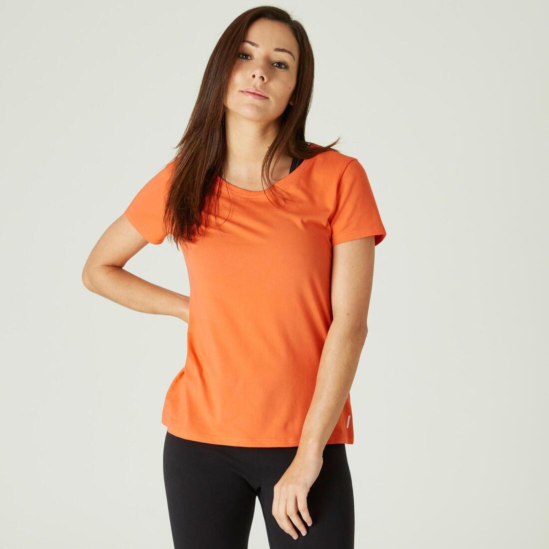 Women's Short-Sleeved Slim-Fit Stretchy Cotton Crew Neck Fitness T-Shirt, Turquoise, No Color, large image number 7