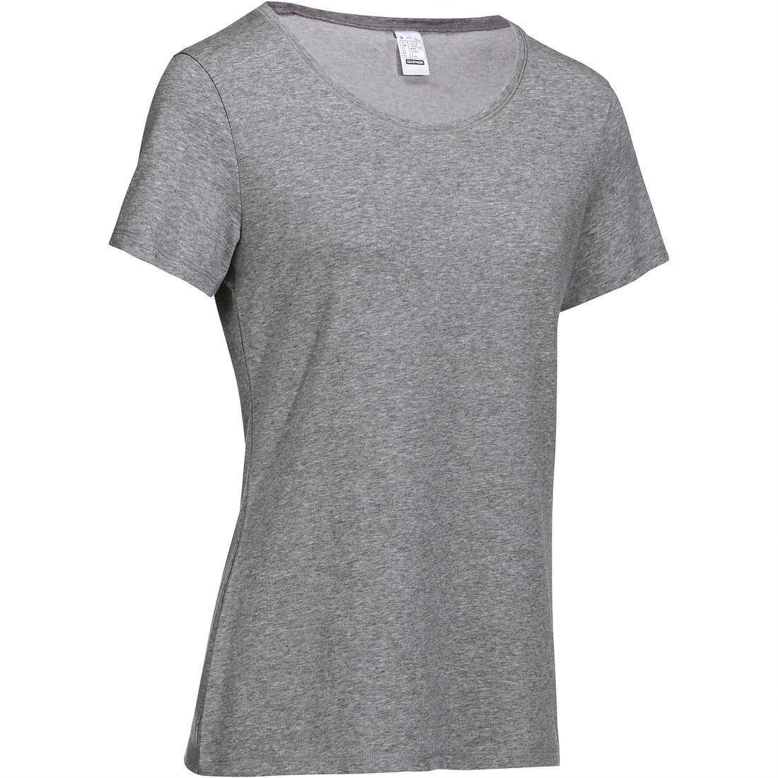 Women's Short-Sleeved Slim-Fit Stretchy Cotton Crew Neck Fitness T-Shirt, Turquoise, No Color, large image number 8