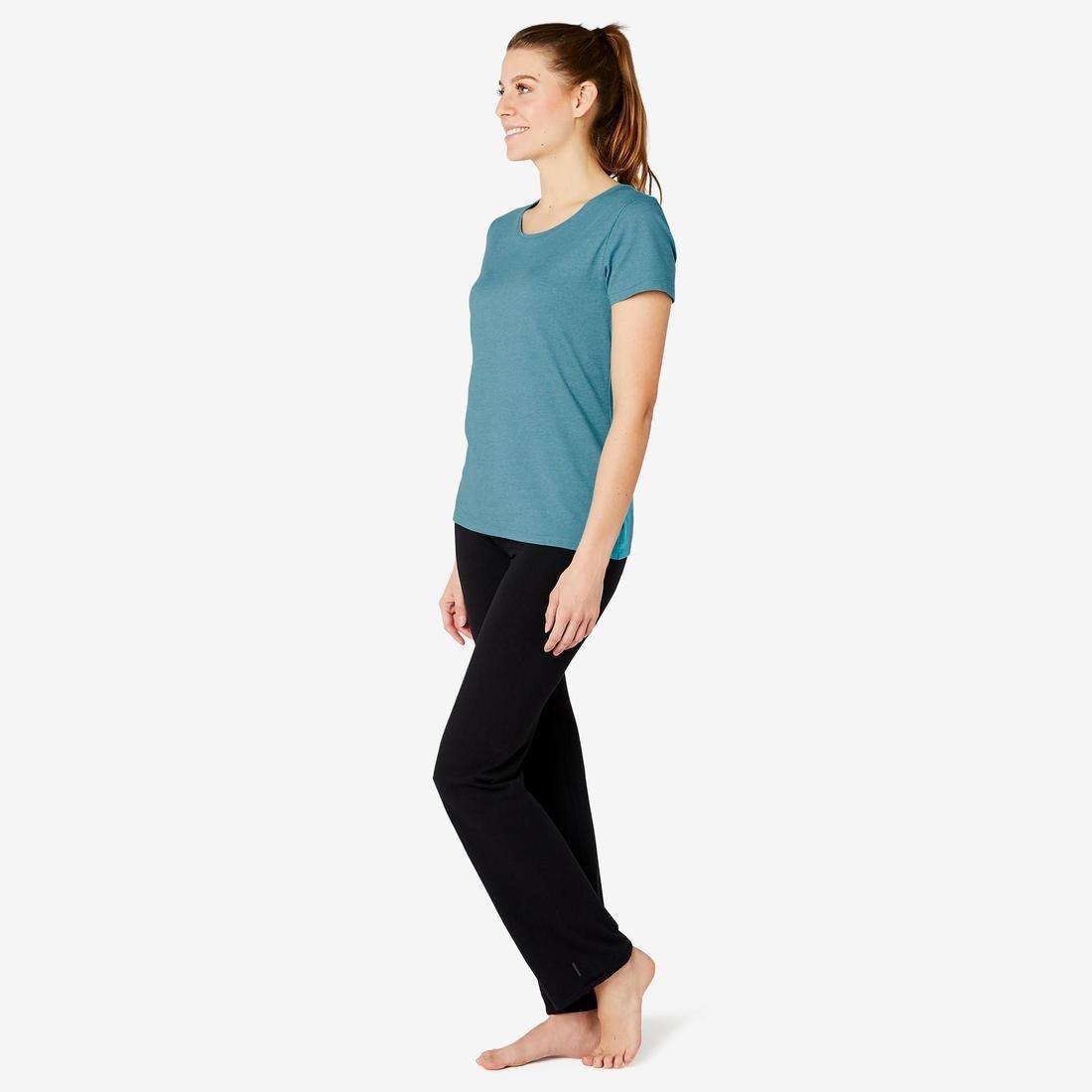 Women's Short-Sleeved Slim-Fit Stretchy Cotton Crew Neck Fitness T-Shirt, Turquoise, No Color, large image number 13