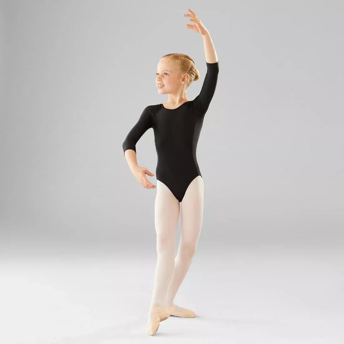 Girls Long-Sleeved Ballet Leotard, Black, No Color, medium