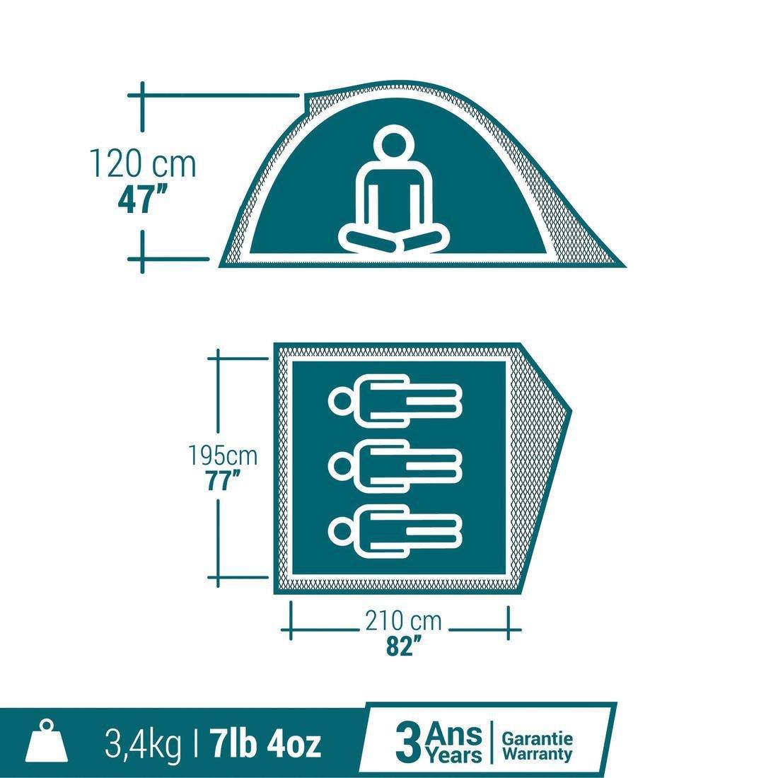 Camping Tent MH100, Grey, 3 Person, No Color, large image number 1