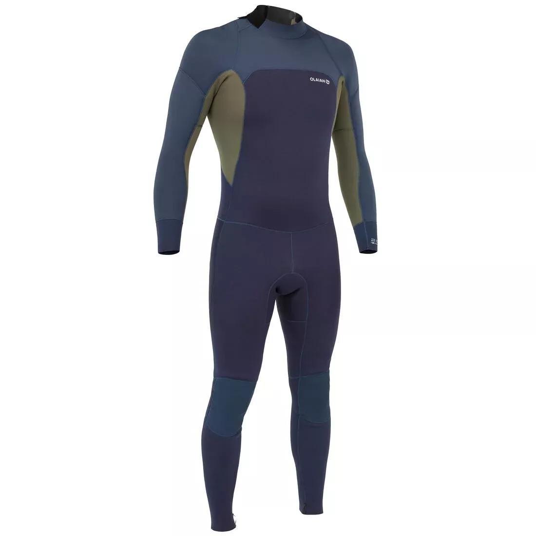 NAVY BLUE Men's Surfing 3/2 mm Neoprene Wetsuit 500 - Blue Khaki, No Color, medium