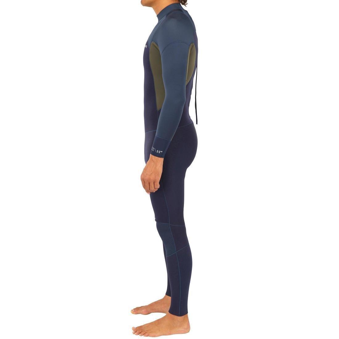 NAVY BLUE Men's Surfing 3/2 mm Neoprene Wetsuit 500 - Blue Khaki, No Color, medium