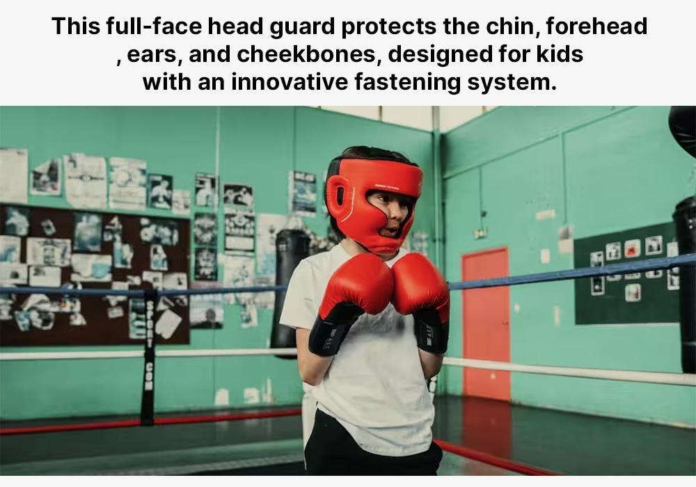 Kids' Boxing Full Face Headguard 500, Red, No Color, large image number 7