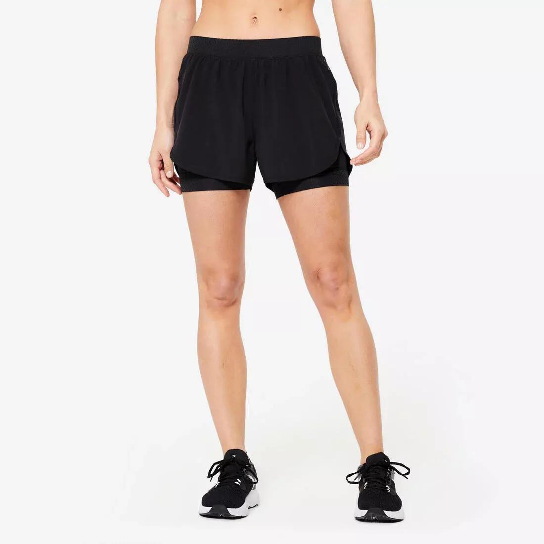 DOMYOS - 2-In-1 Anti-ChafingFitness Shorts, Black