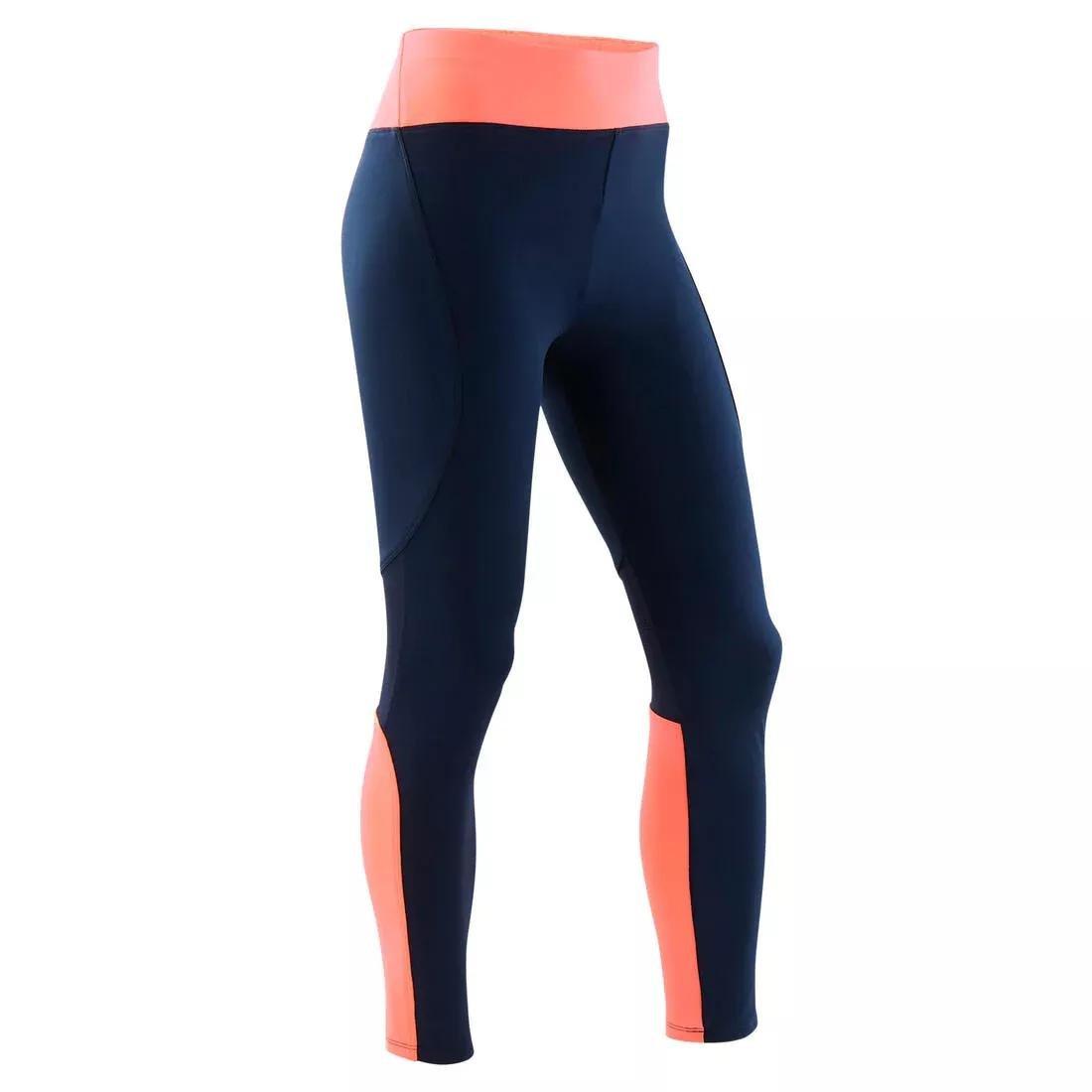 Girls' Breathable Synthetic Gym Leggings S500 Print, Black, , large image number 3