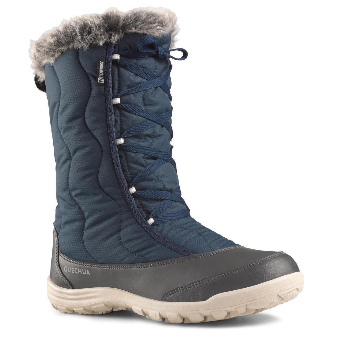 Women Warm Waterproof Snow Lace-Up Boots - Sh500, Blue, , large image number 0