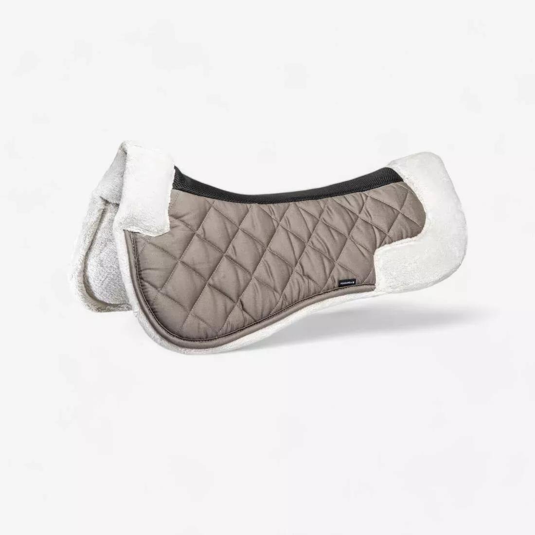 Synthetic Sheepskin Horse And Pony Saddle Pad 500, Black, No Color, medium