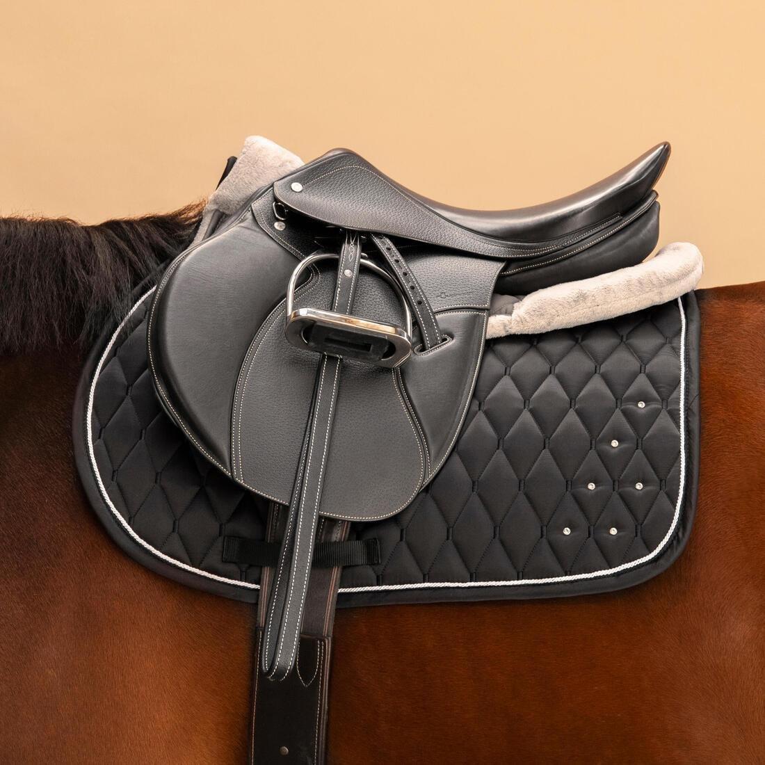 Synthetic Sheepskin Horse And Pony Saddle Pad 500, Black, No Color, medium