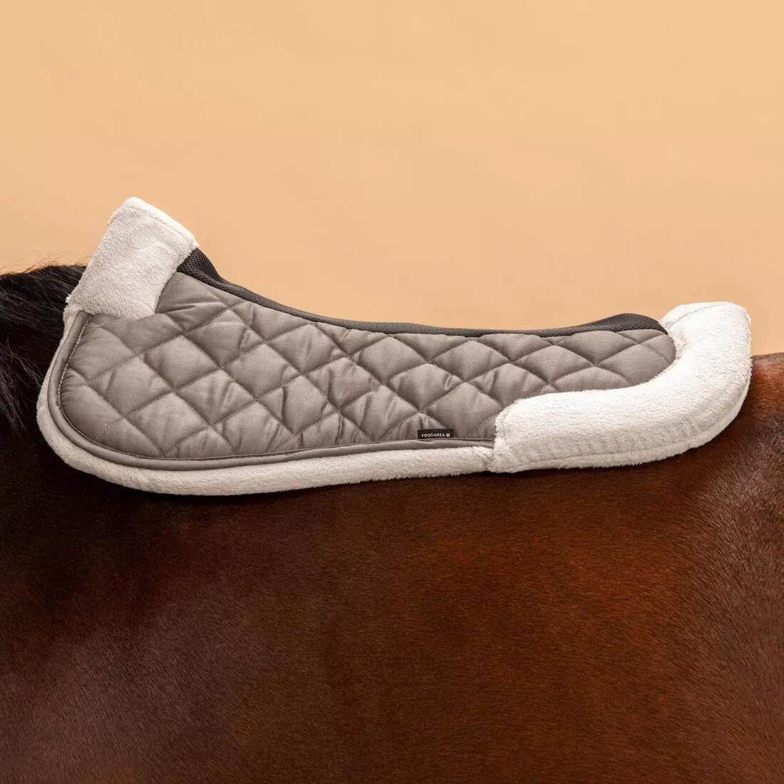Synthetic Sheepskin Horse And Pony Saddle Pad 500, Black, No Color, medium