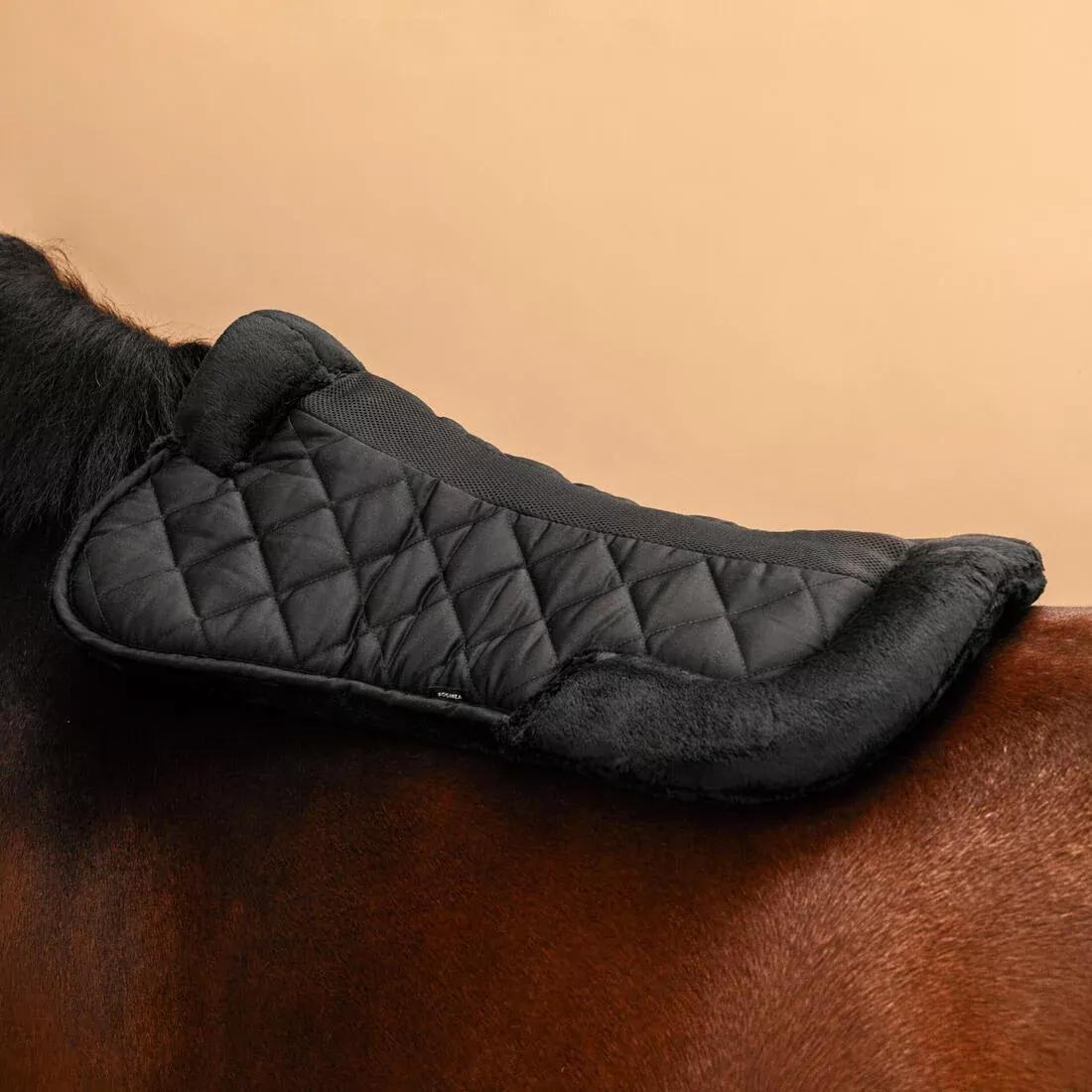 Synthetic Sheepskin Horse And Pony Saddle Pad 500, Black, 5401_000, large image number 8