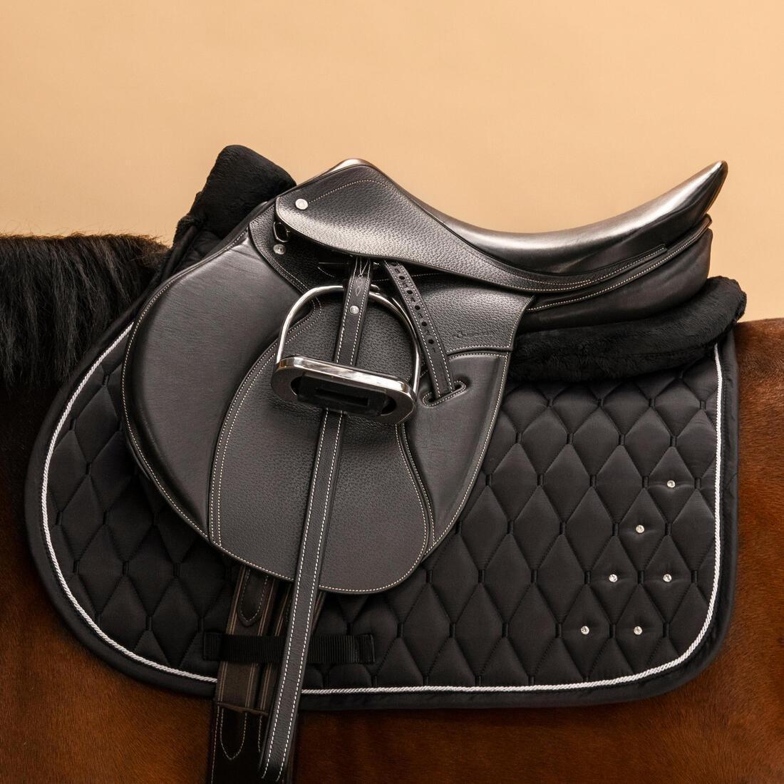 Synthetic Sheepskin Horse And Pony Saddle Pad 500, Black, 5401_000, large image number 9
