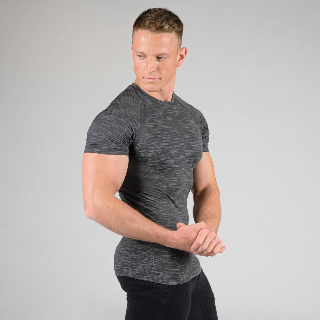 DOMYOS - Weight Training Compression T-Shirt, Grey