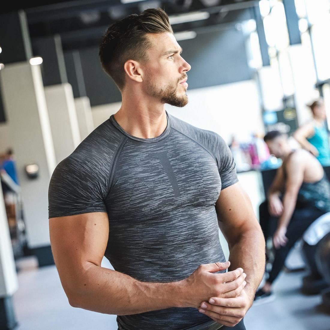Weight Training Compression T-Shirt, Grey, No Color, large image number 12