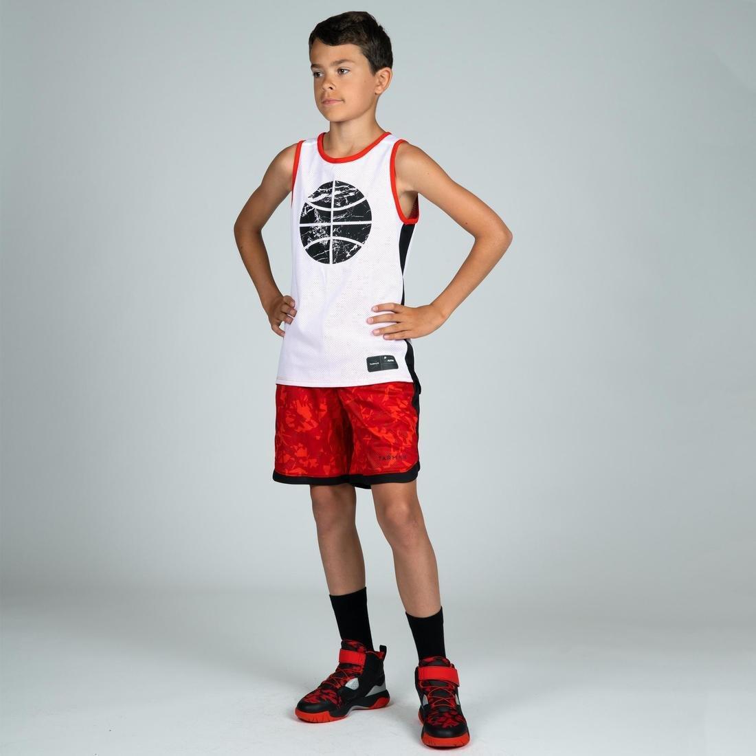 SH500 R Boys'/Girls' Intermediate Basketball Reversible Shorts, Scarlet Red, No Color, large image number 10