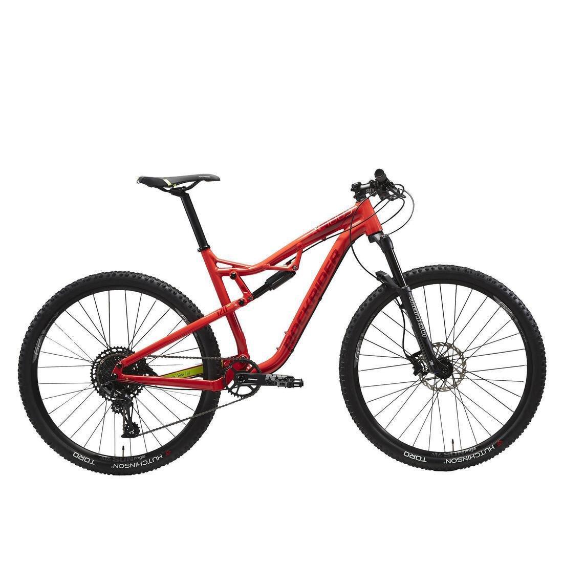 FLUO FLAME ORANGE 29 Inch MOUNTAIN BIKE FULL SUSPENSION ROCKRIDER XC 100 SRAM NX  - RED/YELLOW, , large image number 0