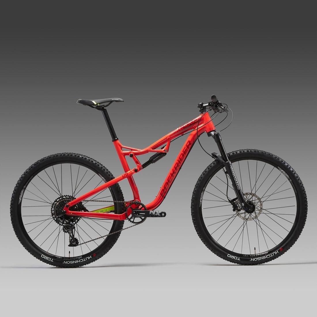 FLUO FLAME ORANGE 29 Inch MOUNTAIN BIKE FULL SUSPENSION ROCKRIDER XC 100 SRAM NX  - RED/YELLOW, , large image number 1