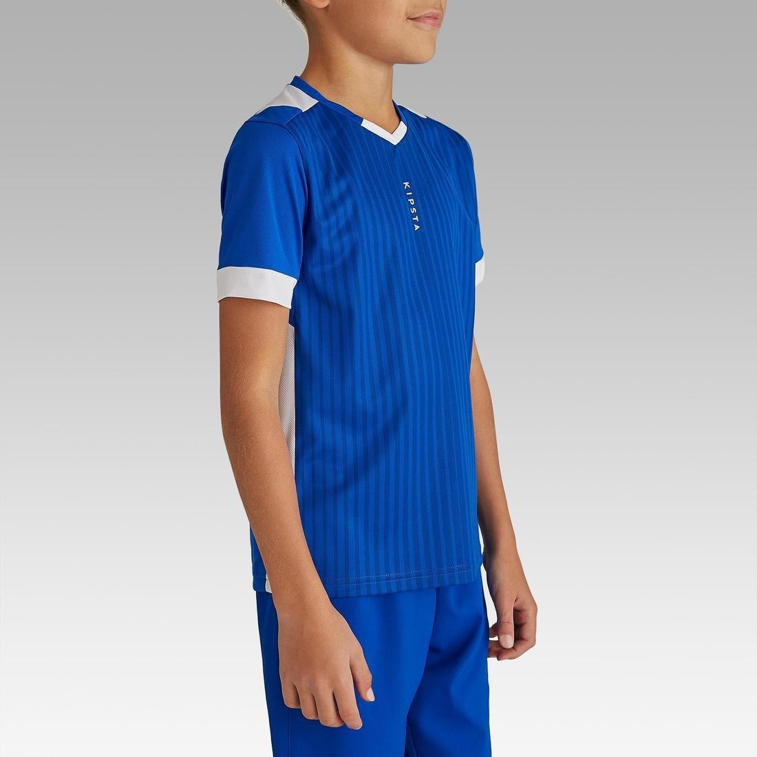 Kids Short-Sleeved Football Shirt F500, Bright Indigo, No Color, medium
