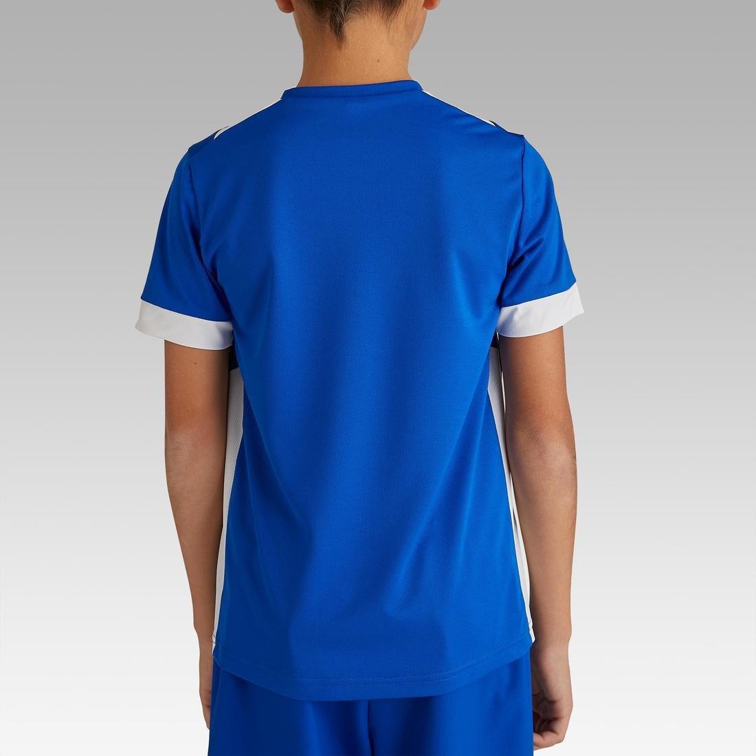 Kids Short-Sleeved Football Shirt F500, Bright Indigo, No Color, large image number 3