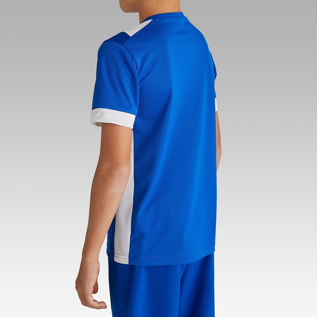Kids Short-Sleeved Football Shirt F500, Bright Indigo, No Color, large image number 4