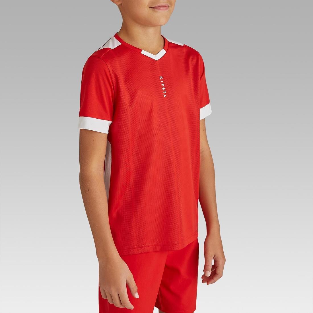 Kids Short-Sleeved Football Shirt F500, Bright Indigo, No Color, large image number 12