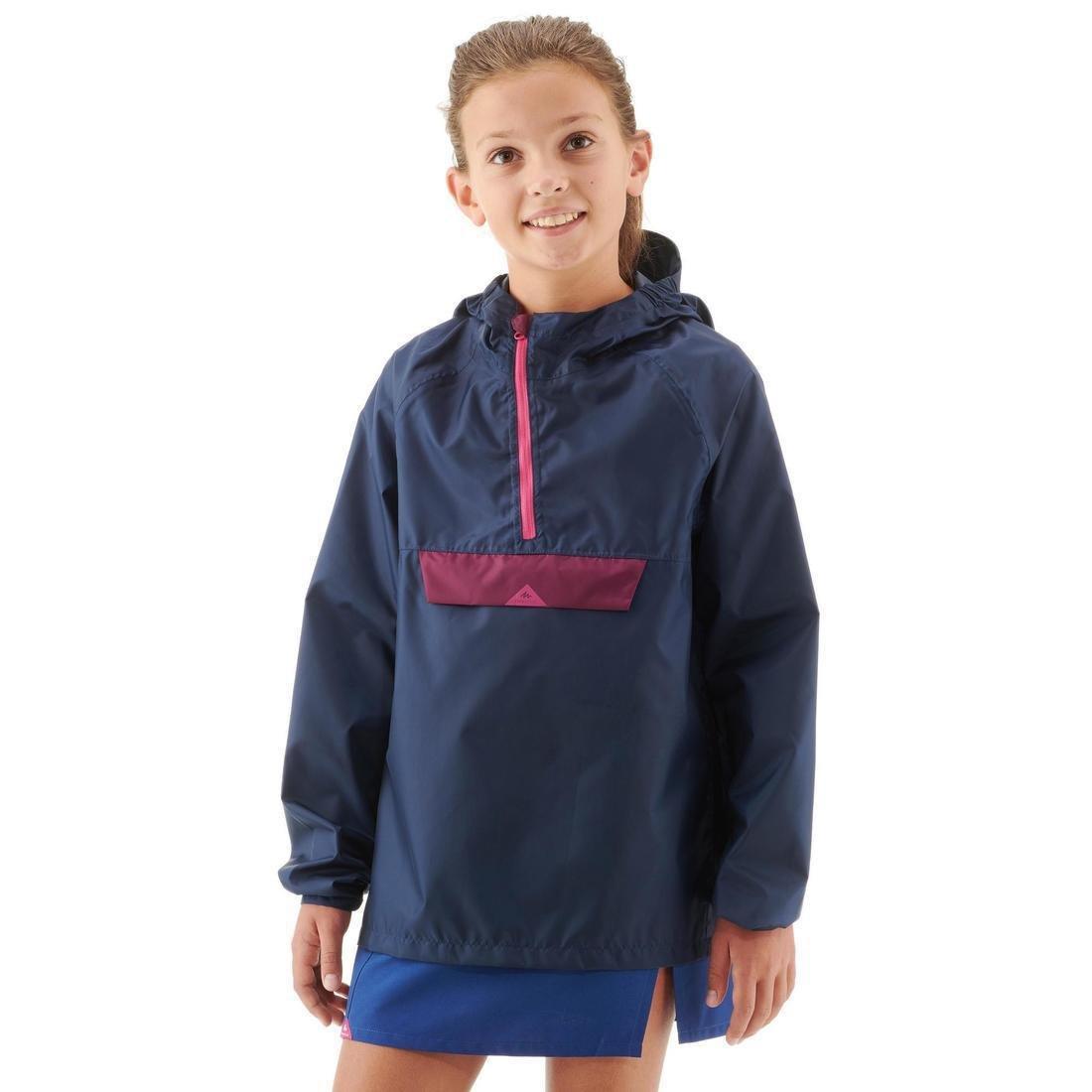 Kids Waterproof Hiking Jacket - Mh100 Navy Blue And Pink, , large image number 2