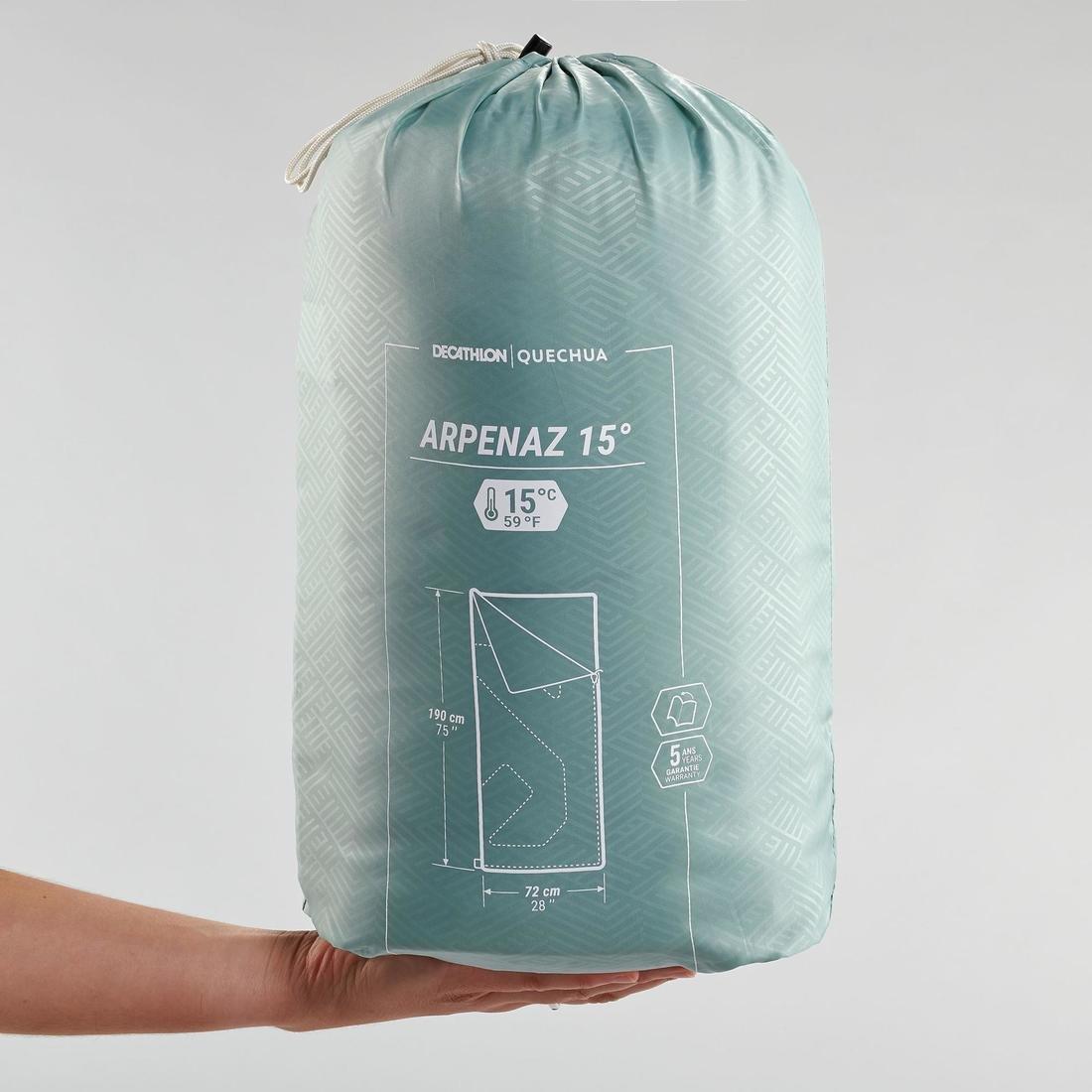 Camping Sleeping Bag - Arpenaz 15, Verdigris, No Color, large image number 9
