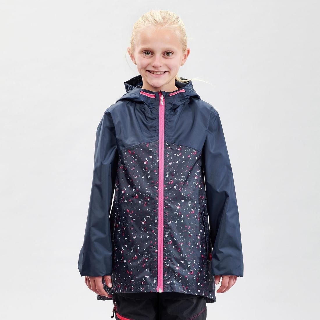 Kids Hiking Waterproof Jacket MH150  - tribal print, Navy Blue, , large image number 3